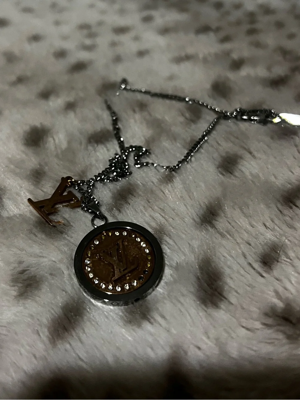 Louis Vuitton Silver-Tone Coin Pendant Necklace with Gold LV Charm - Picture 2 of 5